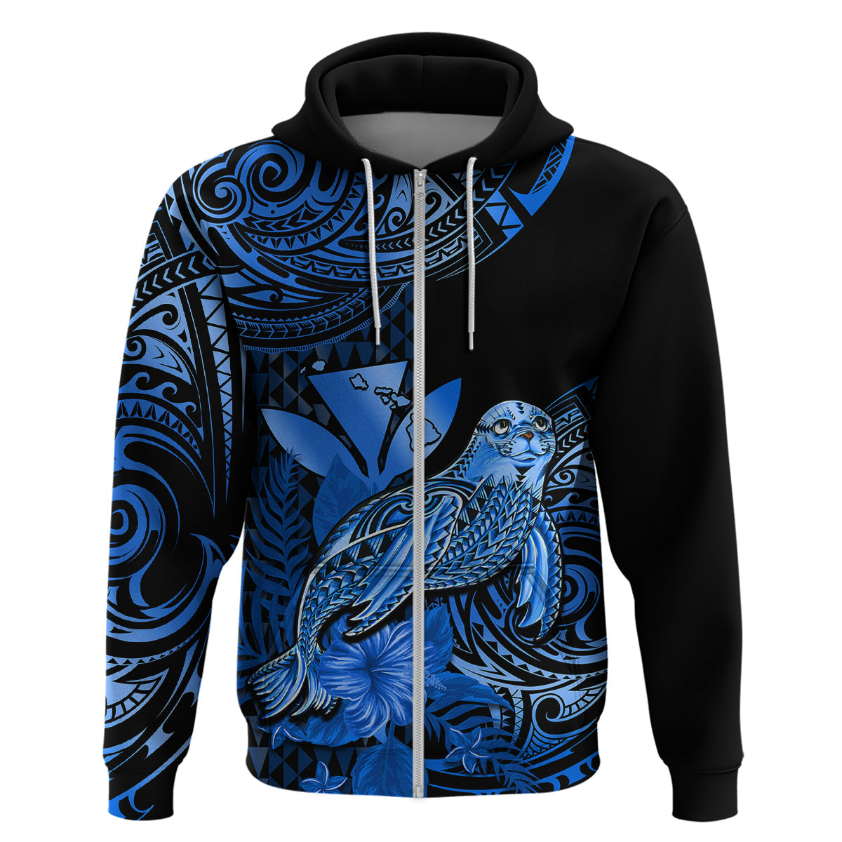 Custom Hawaii Monk Seal Hoodie Polynesian Kakau With Kanaka Blue LT14