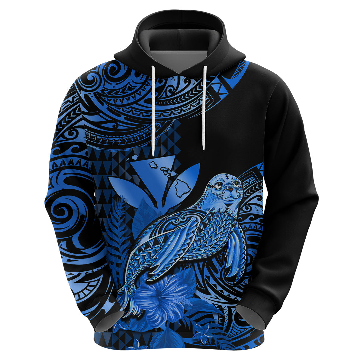 Custom Hawaii Monk Seal Hoodie Polynesian Kakau With Kanaka Blue LT14
