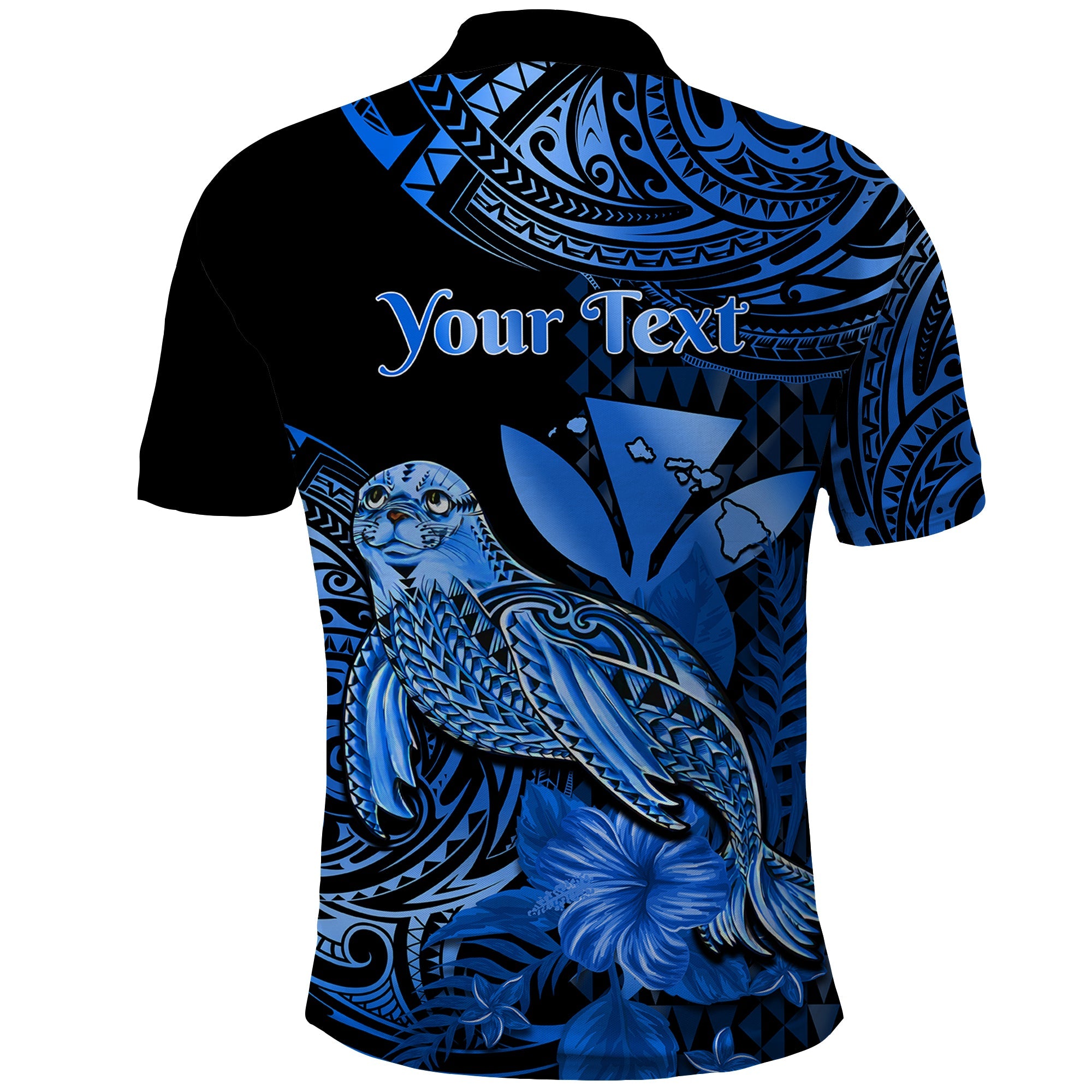 Custom Monk Seal Hawaii Polo Shirt Polynesian Kakau With Kanaka Blue LT14