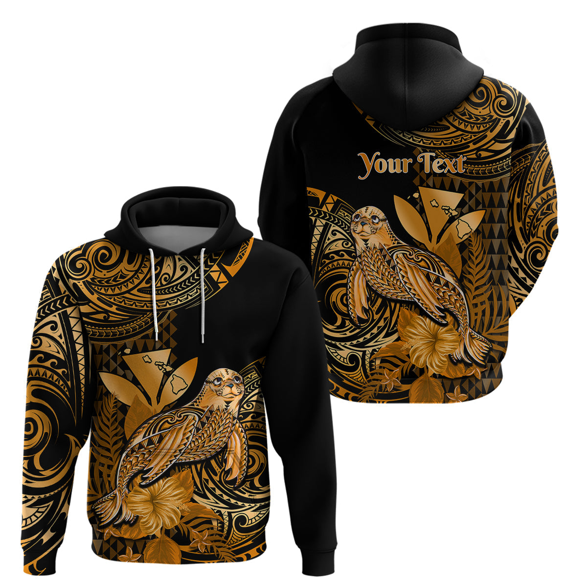 Custom Hawaii Monk Seal Hoodie Polynesian Kakau With Kanaka Gold LT14