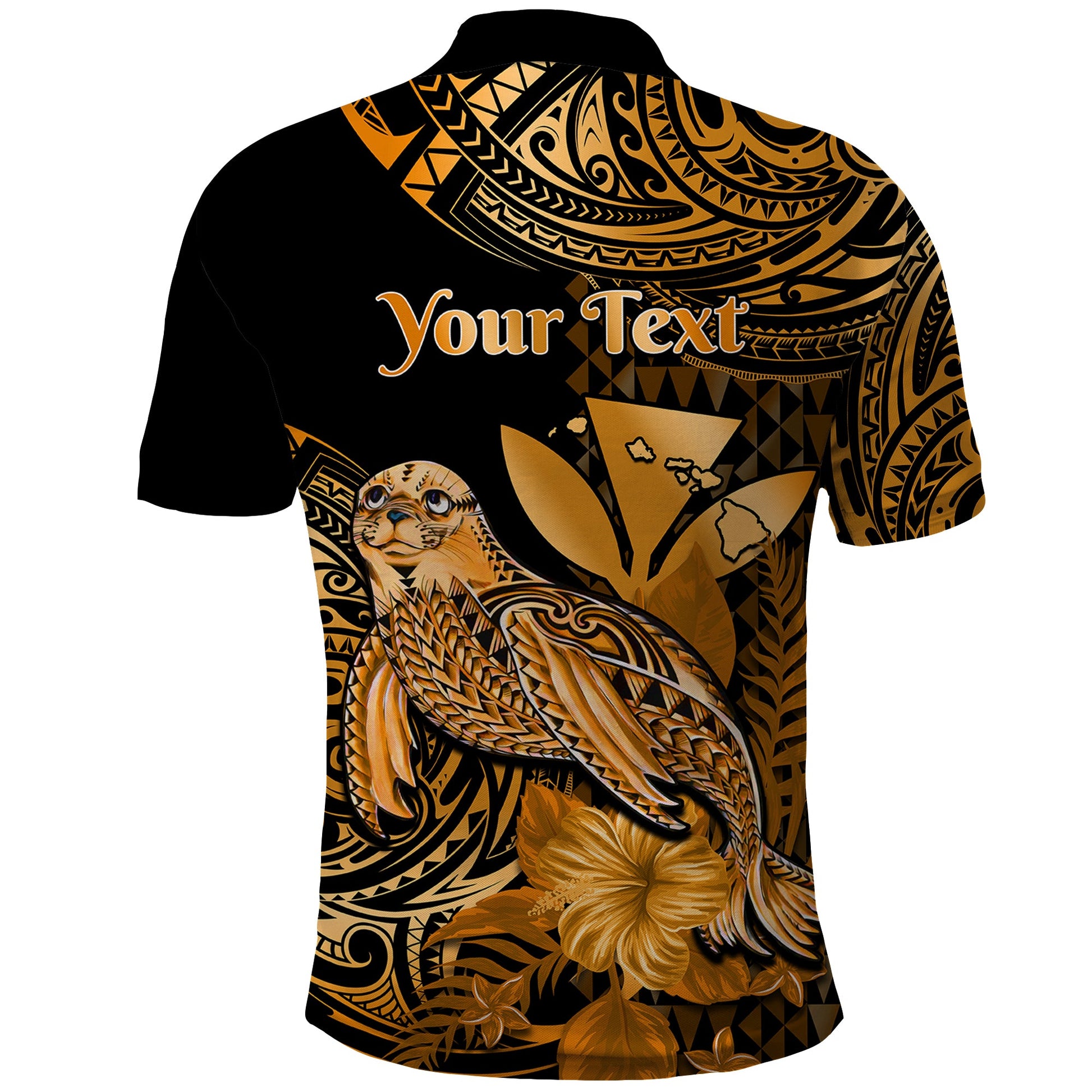 Custom Monk Seal Hawaii Polo Shirt Polynesian Kakau With Kanaka Gold LT14