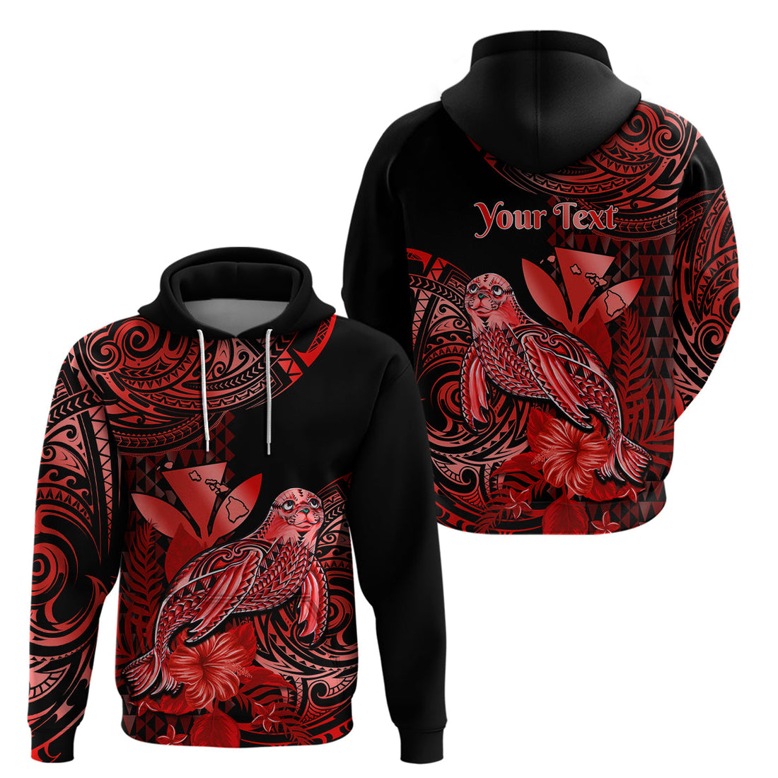 Custom Hawaii Monk Seal Hoodie Polynesian Kakau With Kanaka Red LT14