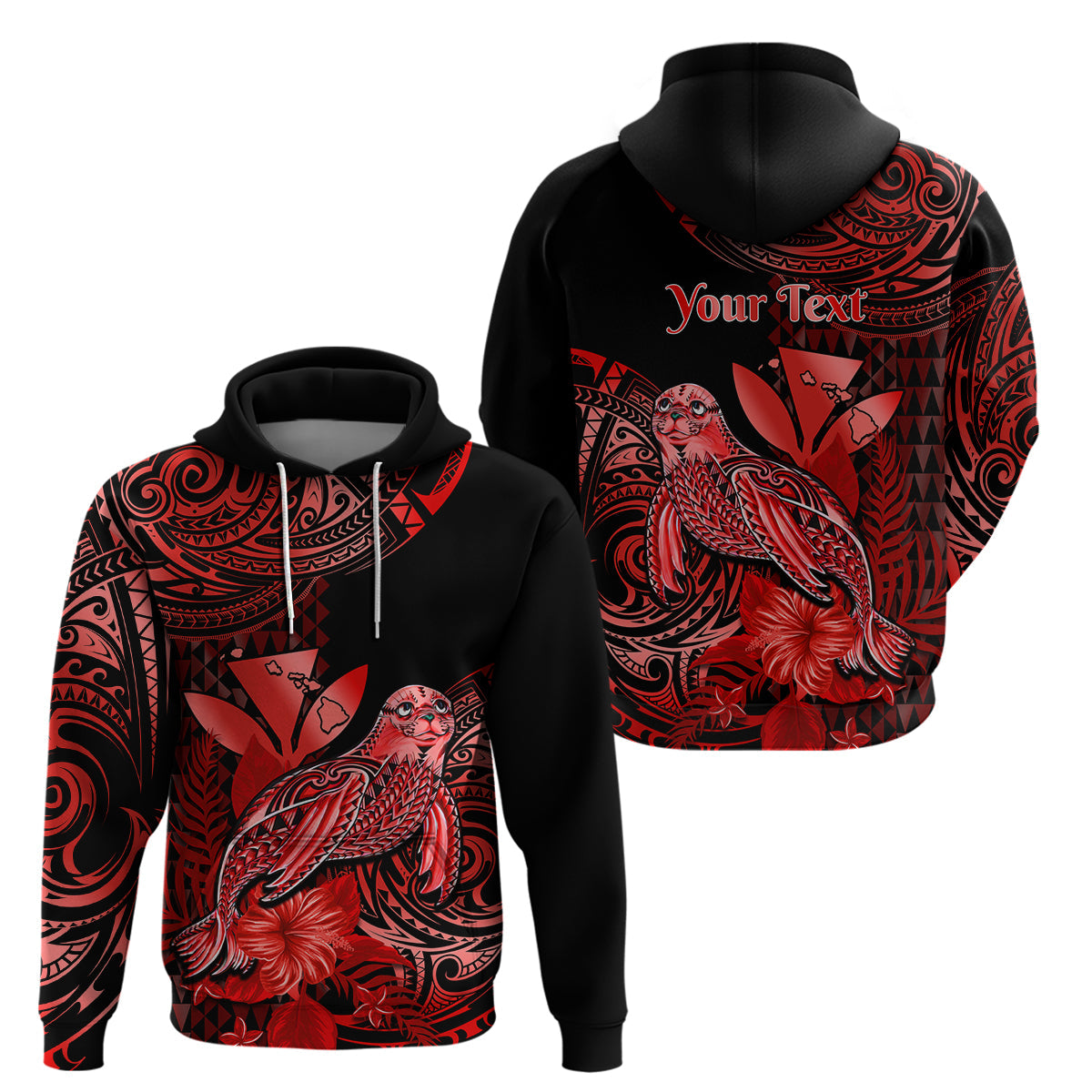 Custom Hawaii Monk Seal Hoodie Polynesian Kakau With Kanaka Red LT14
