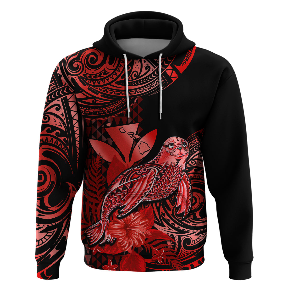 Custom Hawaii Monk Seal Hoodie Polynesian Kakau With Kanaka Red LT14