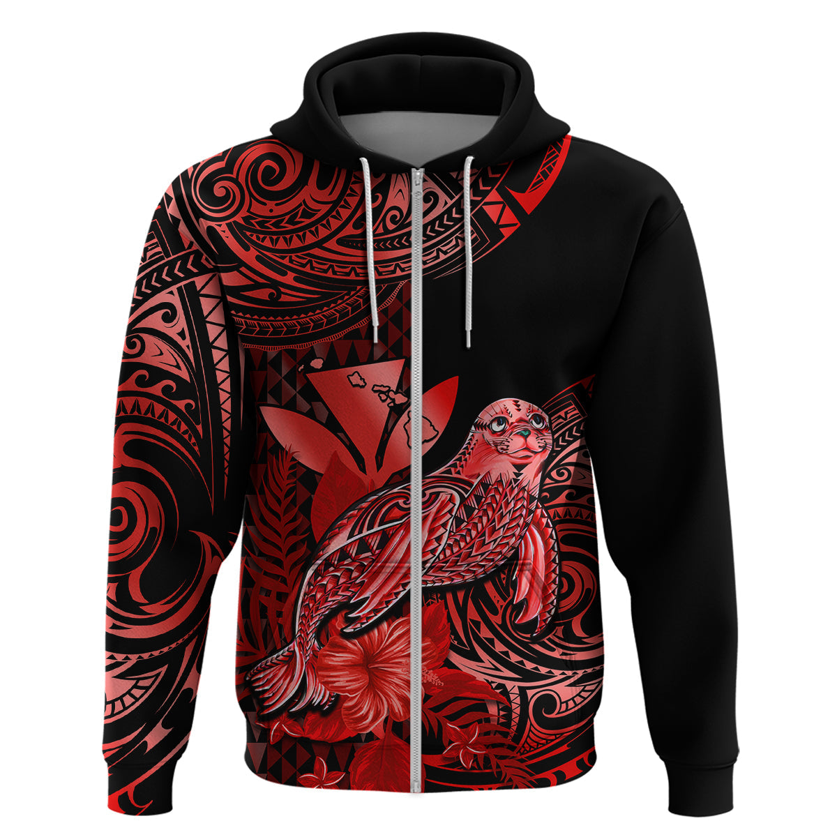 Custom Hawaii Monk Seal Hoodie Polynesian Kakau With Kanaka Red LT14