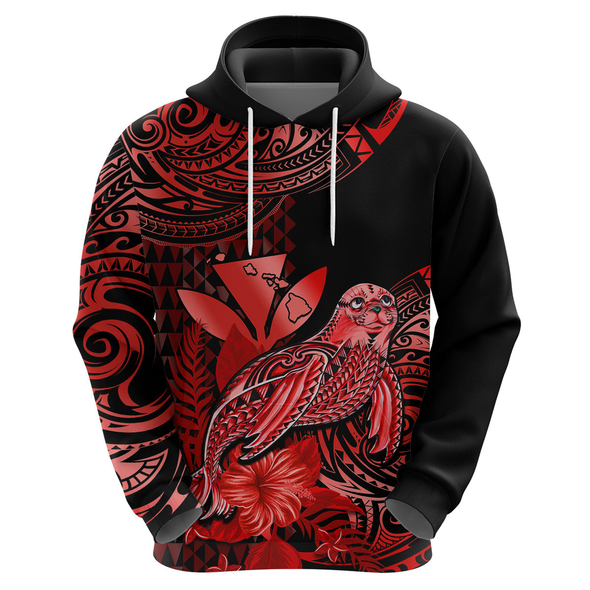 Custom Hawaii Monk Seal Hoodie Polynesian Kakau With Kanaka Red LT14