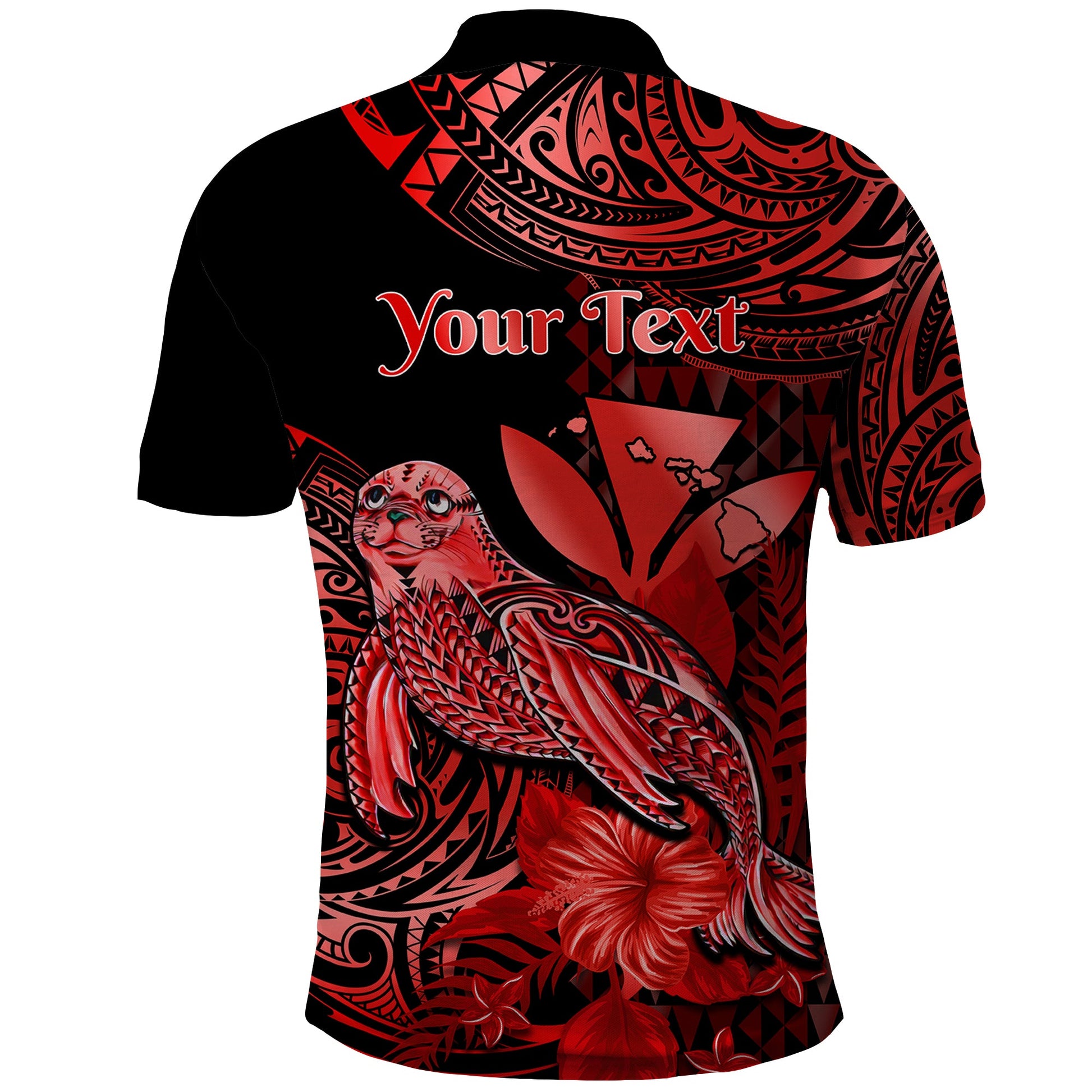 Custom Monk Seal Hawaii Polo Shirt Polynesian Kakau With Kanaka Red LT14