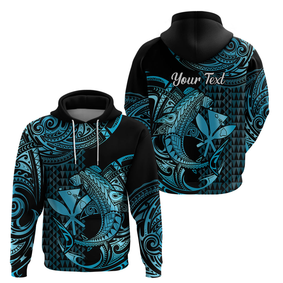 Custom Hawaii Hammerhead Shark Polynesian Hoodie Polynesian Kakau With Kanaka Turquoise LT14