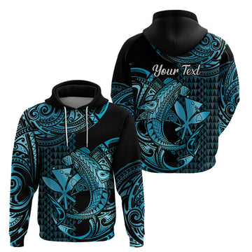 Custom Hawaii Hammerhead Shark Polynesian Hoodie Polynesian Kakau With Kanaka Turquoise LT14