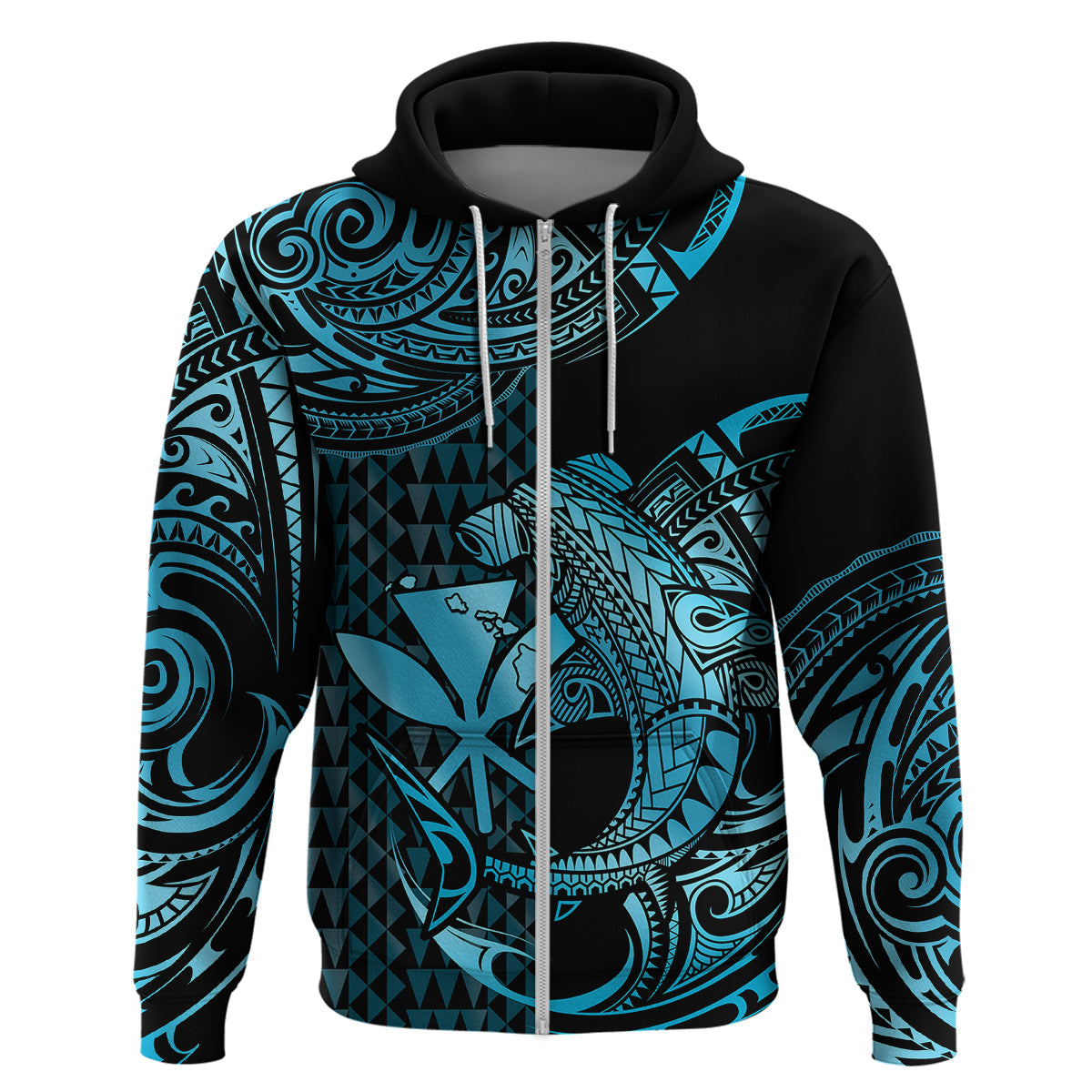 Custom Hawaii Hammerhead Shark Polynesian Hoodie Polynesian Kakau With Kanaka Turquoise LT14