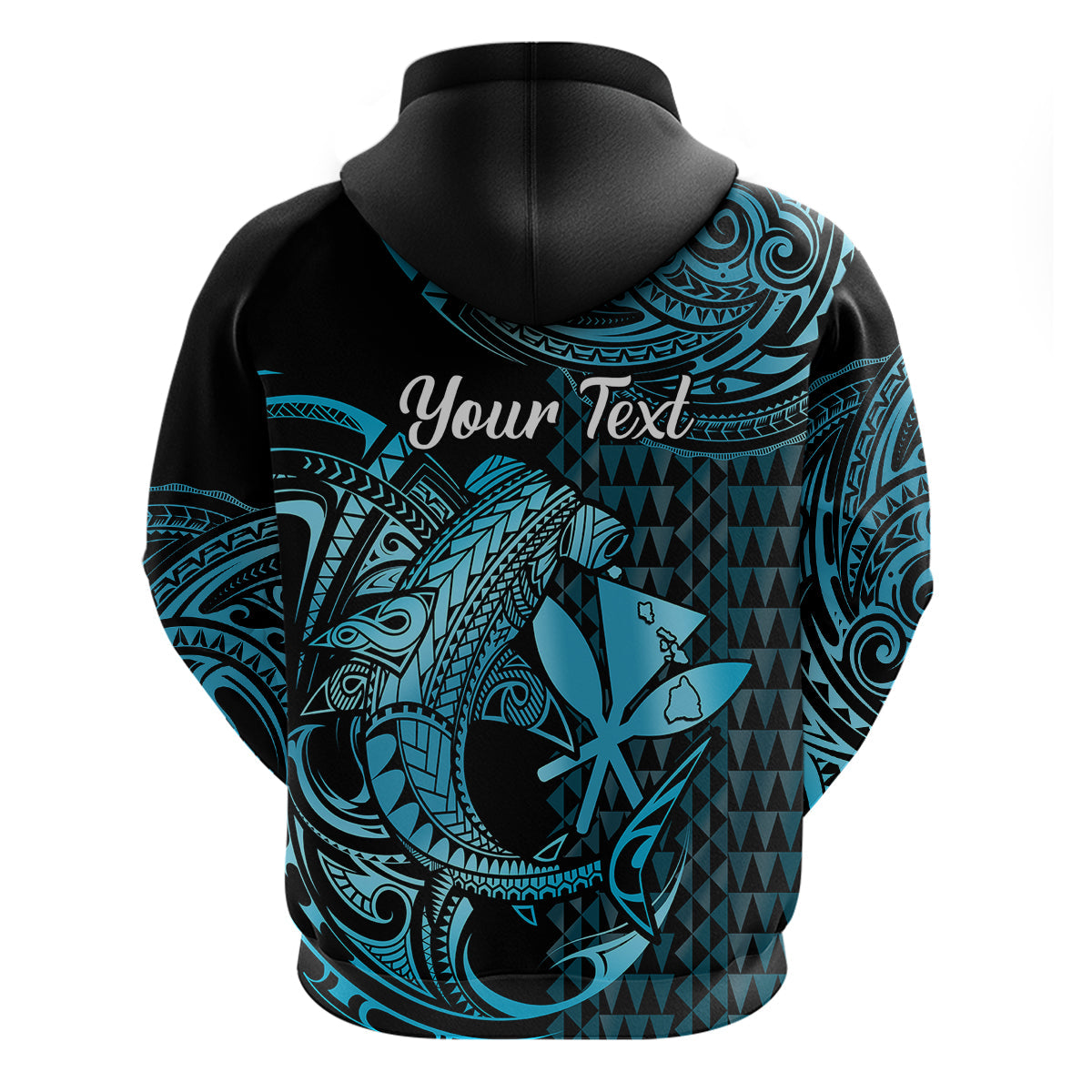 Custom Hawaii Hammerhead Shark Polynesian Hoodie Polynesian Kakau With Kanaka Turquoise LT14