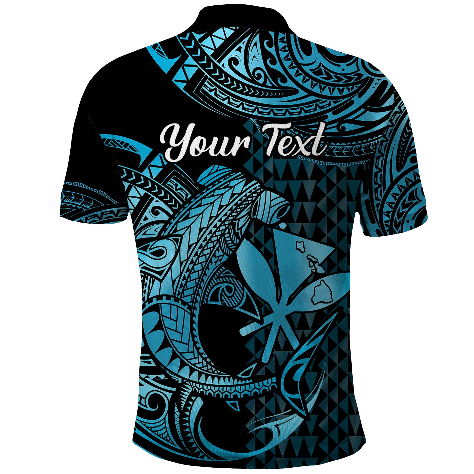 Custom Hawaii Hammerhead Shark Polynesian Tatoo Polo Shirt Polynesian Kakau With Kanaka Turquoise LT14