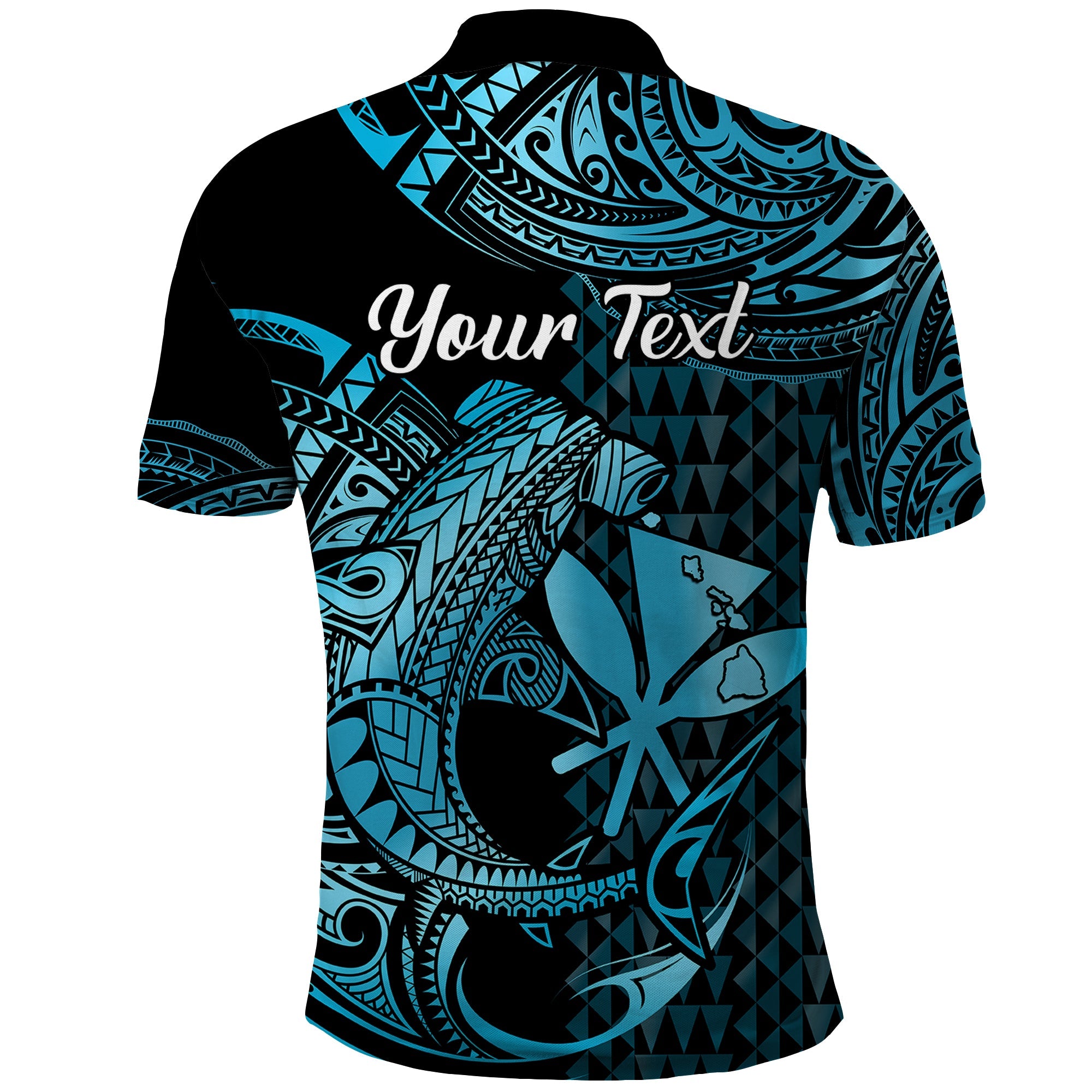 Custom Hawaii Hammerhead Shark Polynesian Tatoo Polo Shirt Polynesian Kakau With Kanaka Turquoise LT14