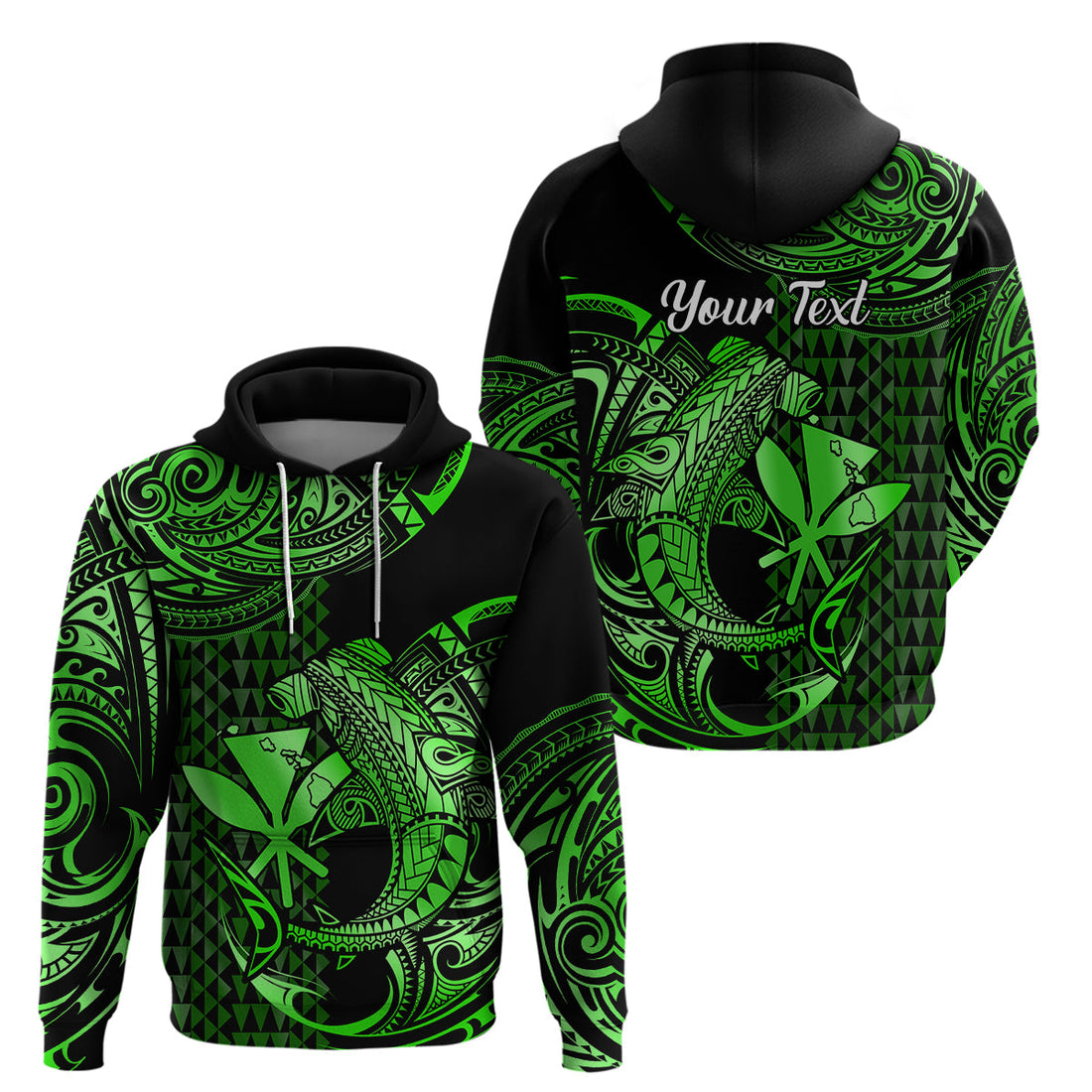 Custom Hawaii Hammerhead Shark Polynesian Hoodie Polynesian Kakau With Kanaka Green LT14