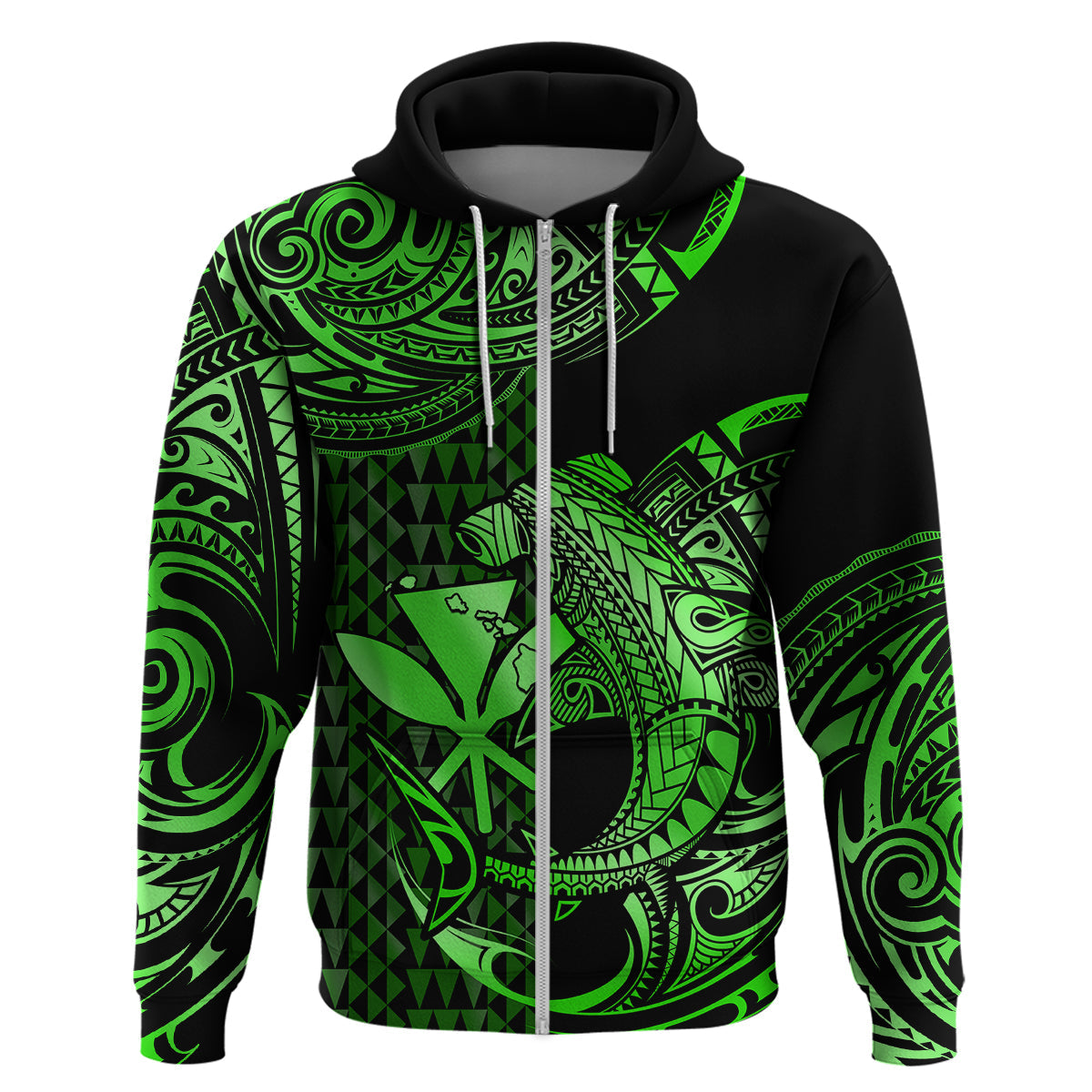 Custom Hawaii Hammerhead Shark Polynesian Hoodie Polynesian Kakau With Kanaka Green LT14