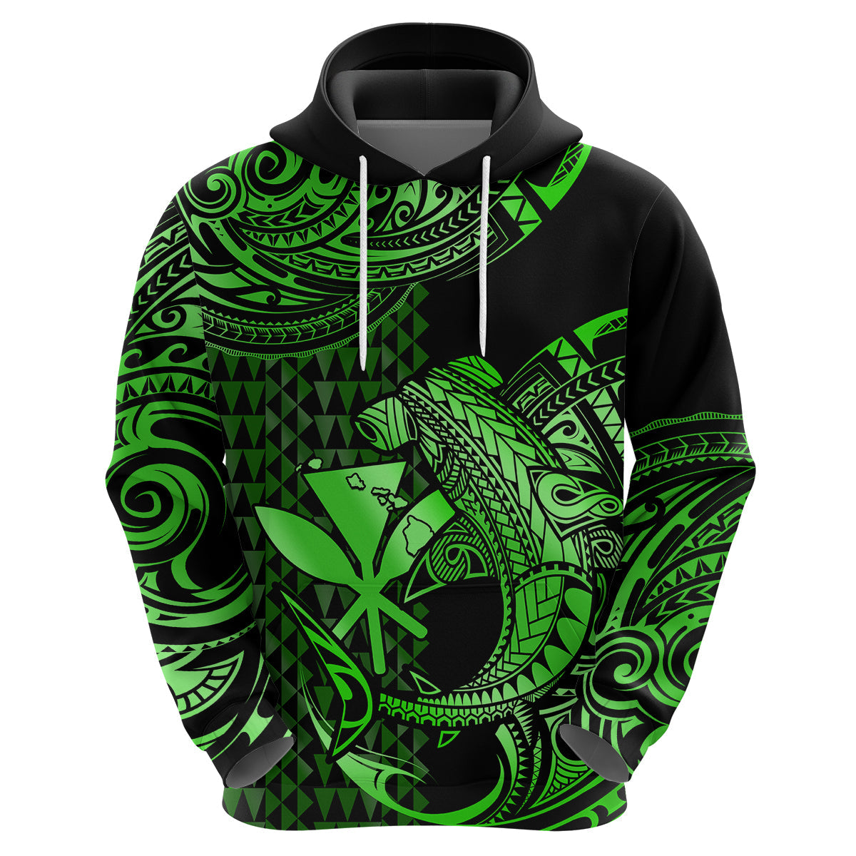 Custom Hawaii Hammerhead Shark Polynesian Hoodie Polynesian Kakau With Kanaka Green LT14