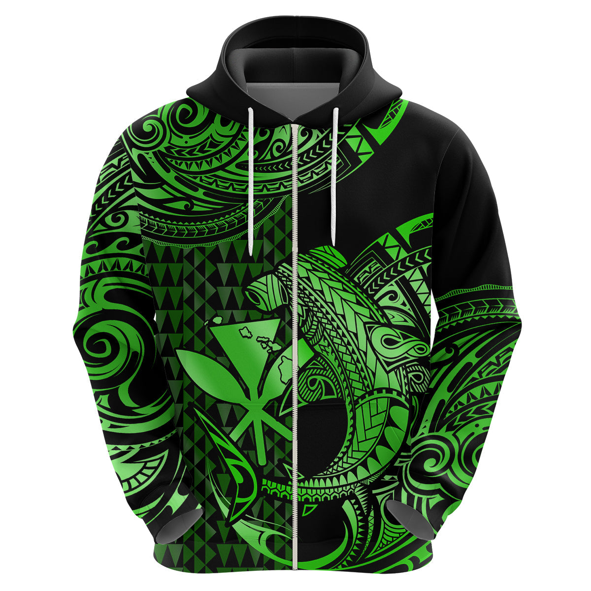 Custom Hawaii Hammerhead Shark Polynesian Hoodie Polynesian Kakau With Kanaka Green LT14