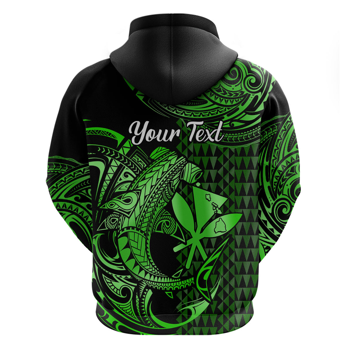Custom Hawaii Hammerhead Shark Polynesian Hoodie Polynesian Kakau With Kanaka Green LT14