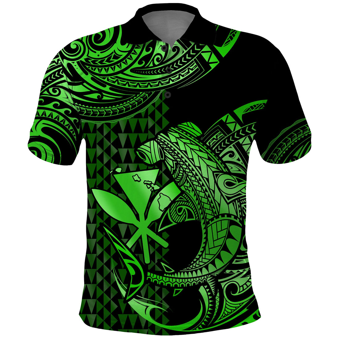 Custom Hawaii Hammerhead Shark Polynesian Tatoo Polo Shirt Polynesian Kakau With Kanaka Green LT14