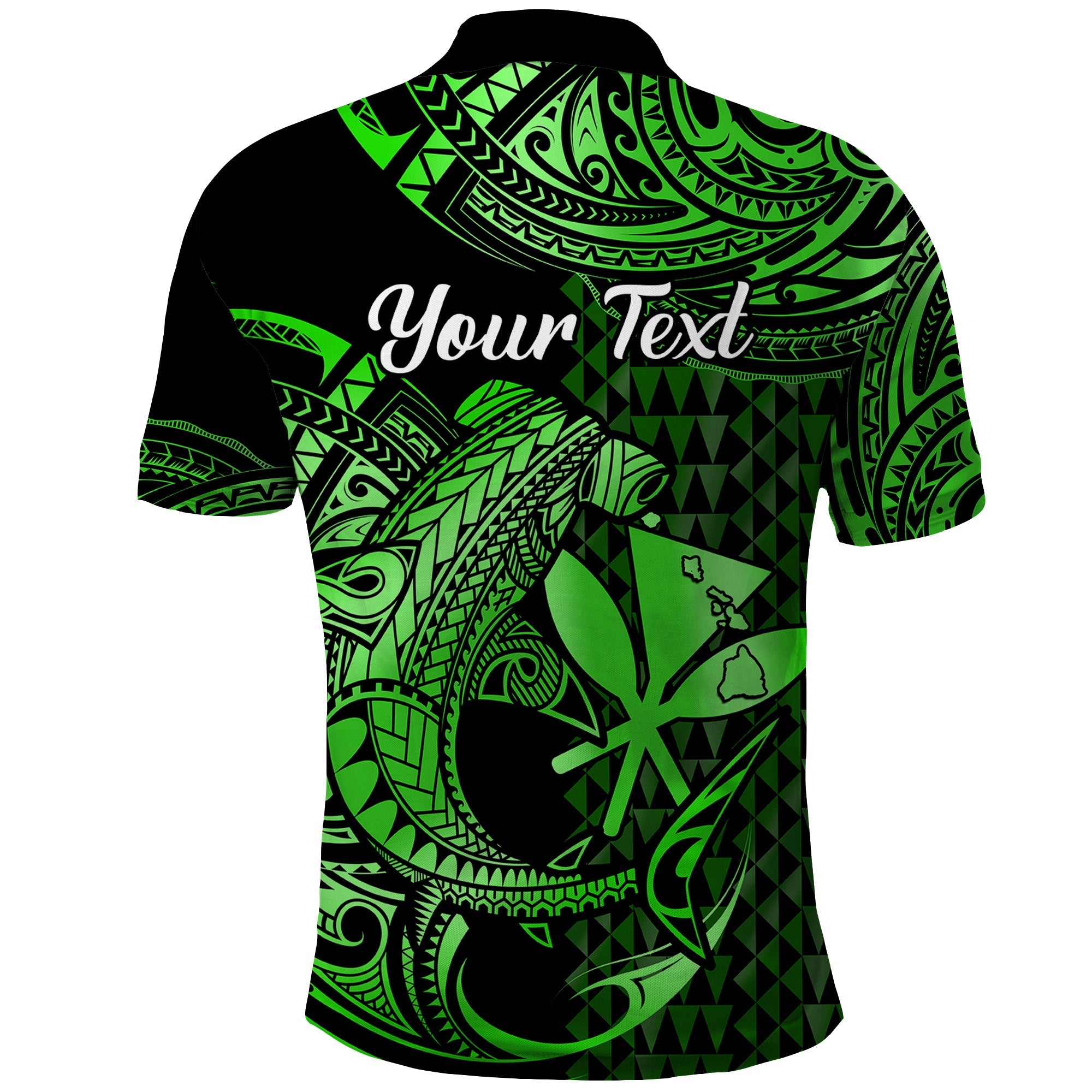 Custom Hawaii Hammerhead Shark Polynesian Tatoo Polo Shirt Polynesian Kakau With Kanaka Green LT14