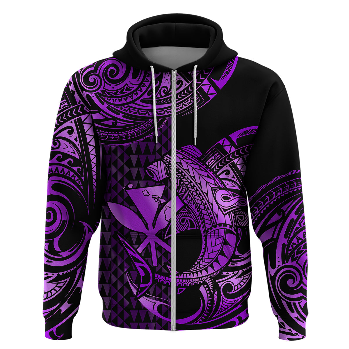 Custom Hawaii Hammerhead Shark Polynesian Hoodie Polynesian Kakau With Kanaka Purple LT14