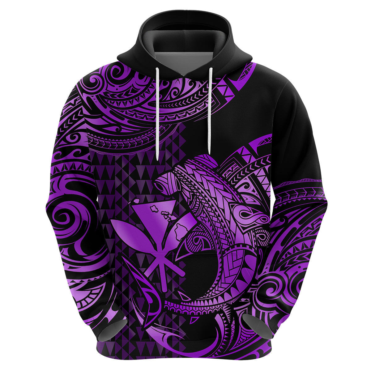 Custom Hawaii Hammerhead Shark Polynesian Hoodie Polynesian Kakau With Kanaka Purple LT14