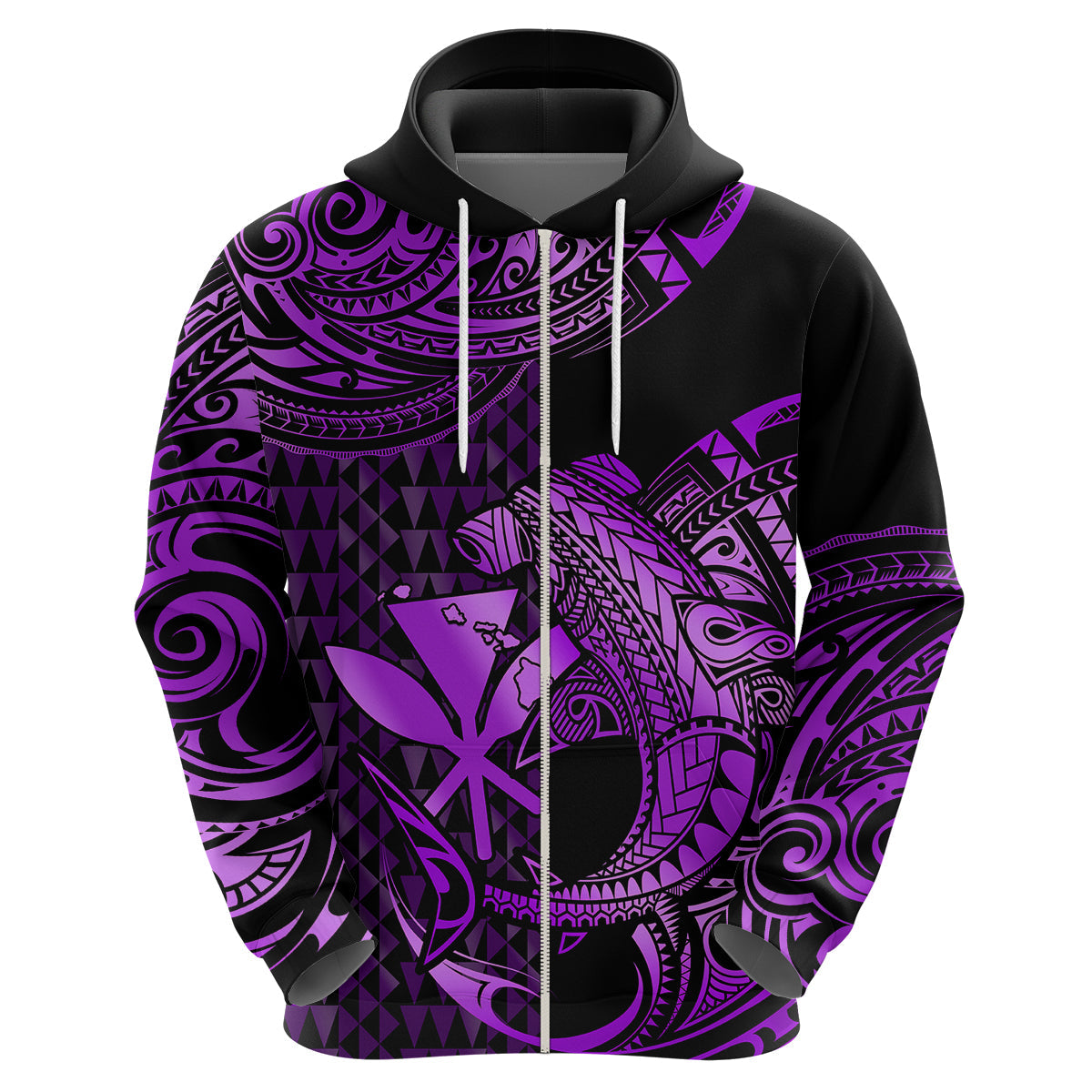 Custom Hawaii Hammerhead Shark Polynesian Hoodie Polynesian Kakau With Kanaka Purple LT14