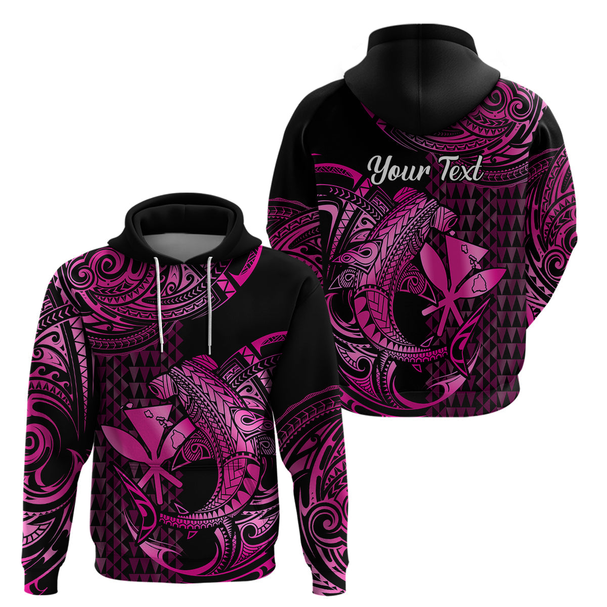 Custom Hawaii Hammerhead Shark Polynesian Hoodie Polynesian Kakau With Kanaka Pink LT14