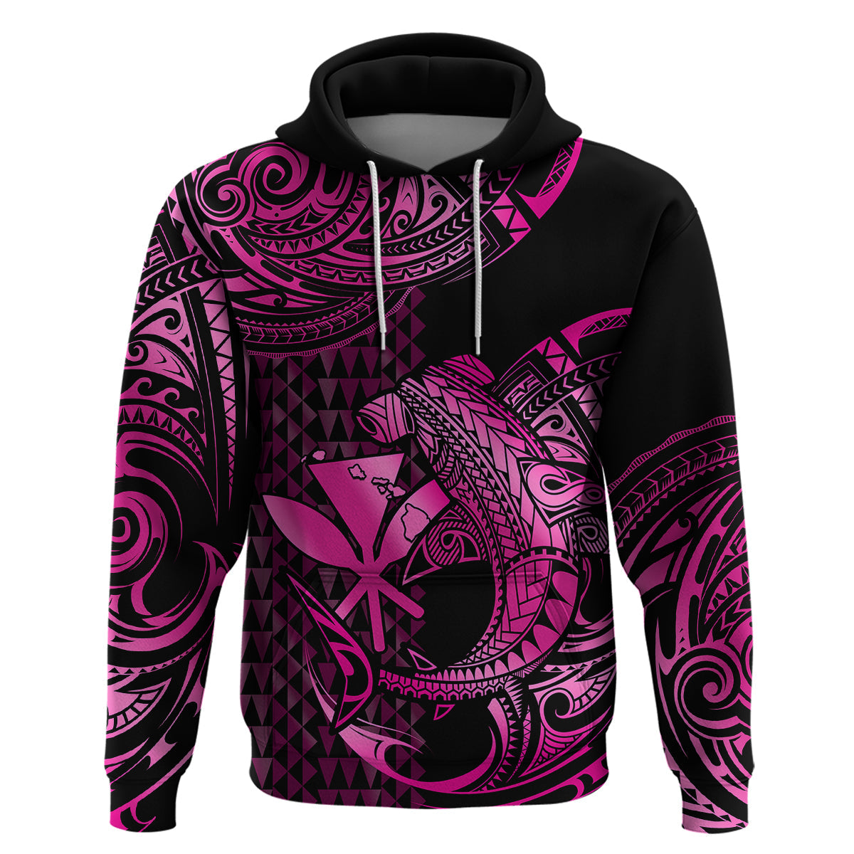 Custom Hawaii Hammerhead Shark Polynesian Hoodie Polynesian Kakau With Kanaka Pink LT14