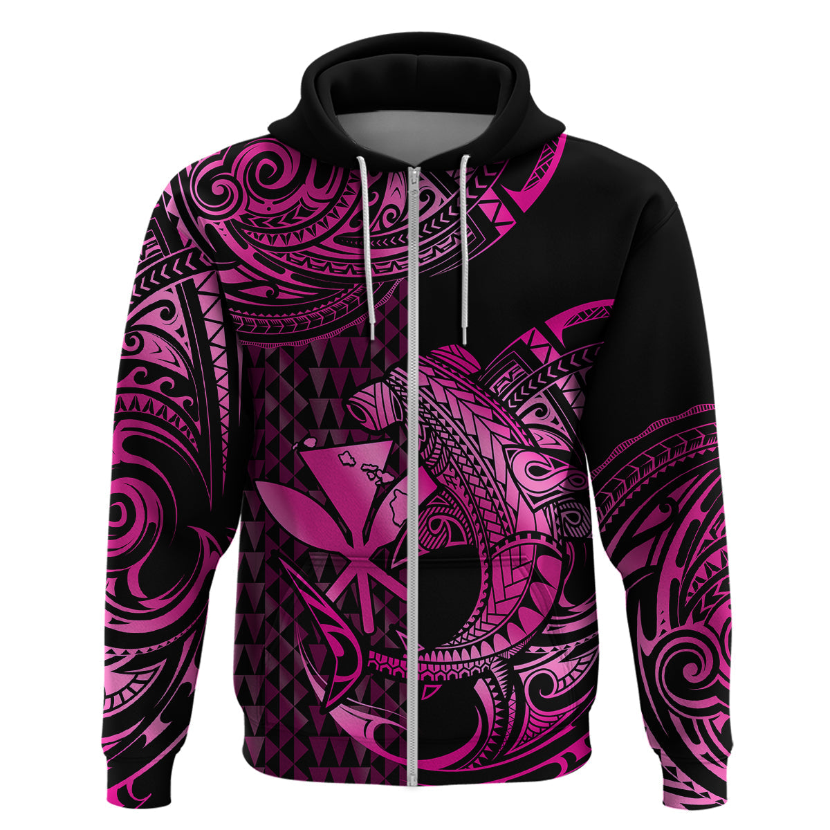Custom Hawaii Hammerhead Shark Polynesian Hoodie Polynesian Kakau With Kanaka Pink LT14
