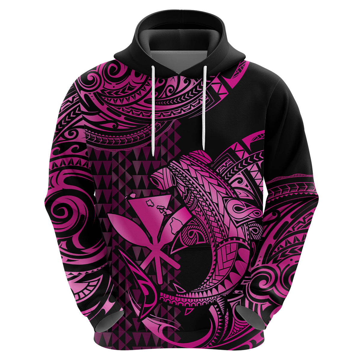 Custom Hawaii Hammerhead Shark Polynesian Hoodie Polynesian Kakau With Kanaka Pink LT14