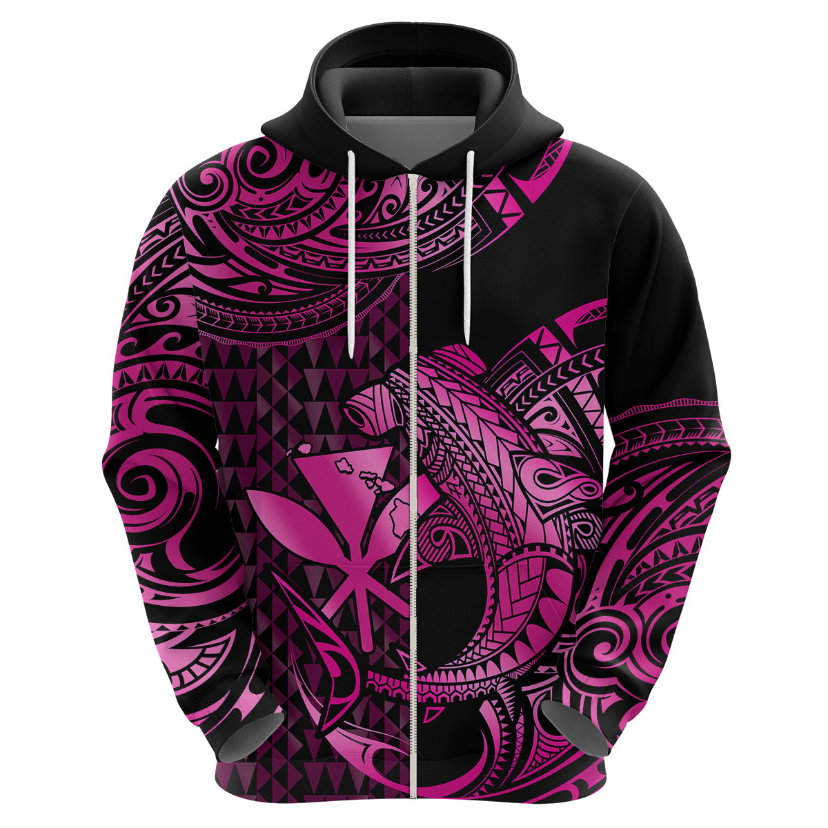 Custom Hawaii Hammerhead Shark Polynesian Hoodie Polynesian Kakau With Kanaka Pink LT14