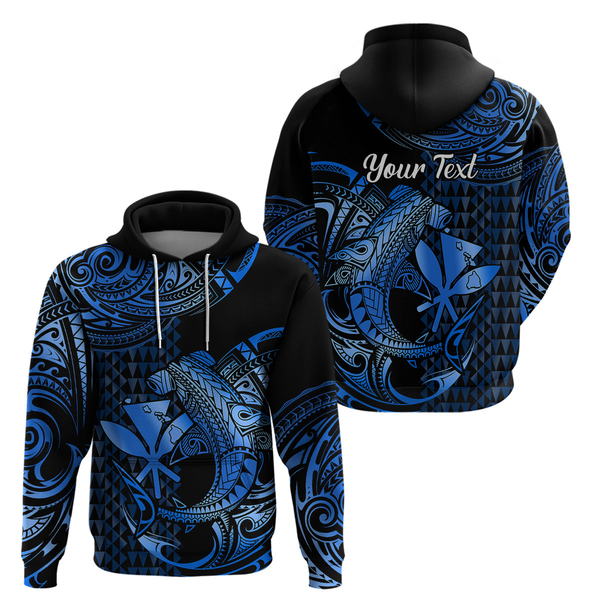 Custom Hawaii Hammerhead Shark Polynesian Hoodie Polynesian Kakau With Kanaka Blue LT14
