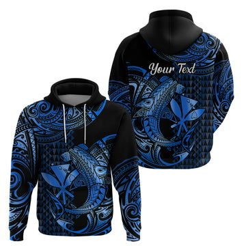 Custom Hawaii Hammerhead Shark Polynesian Hoodie Polynesian Kakau With Kanaka Blue LT14