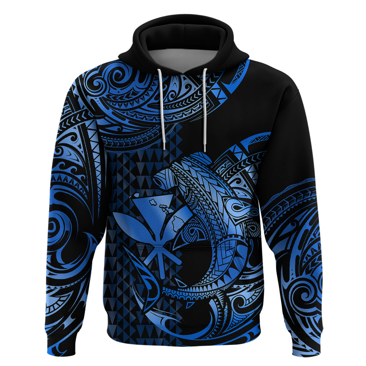 Custom Hawaii Hammerhead Shark Polynesian Hoodie Polynesian Kakau With Kanaka Blue LT14