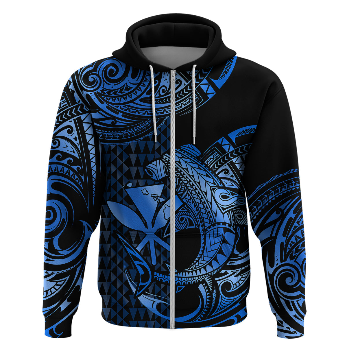 Custom Hawaii Hammerhead Shark Polynesian Hoodie Polynesian Kakau With Kanaka Blue LT14