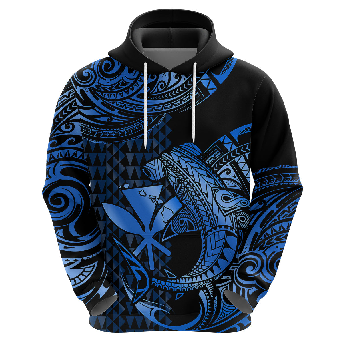 Custom Hawaii Hammerhead Shark Polynesian Hoodie Polynesian Kakau With Kanaka Blue LT14