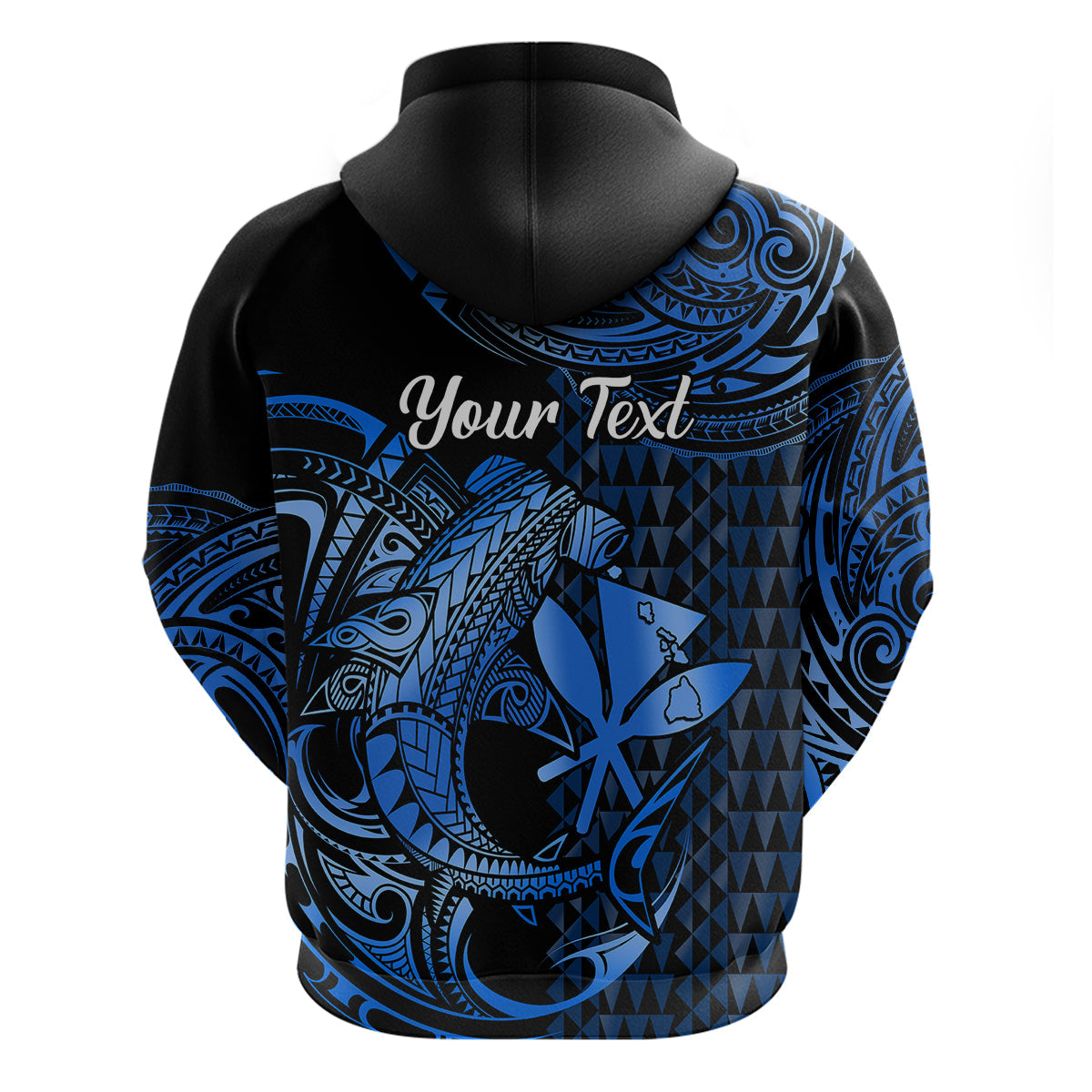 Custom Hawaii Hammerhead Shark Polynesian Hoodie Polynesian Kakau With Kanaka Blue LT14