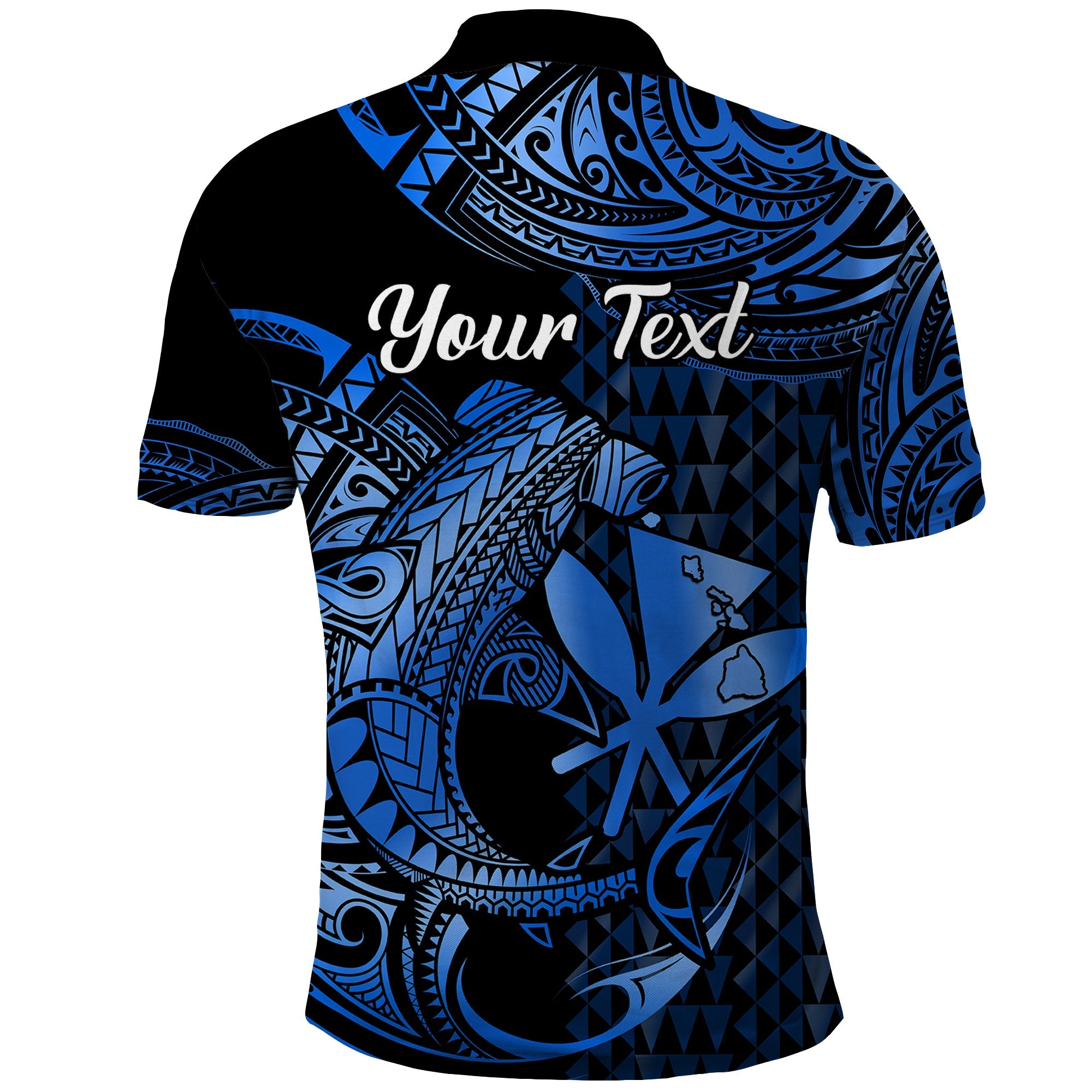 Custom Hawaii Hammerhead Shark Polynesian Tatoo Polo Shirt Polynesian Kakau With Kanaka Blue LT14