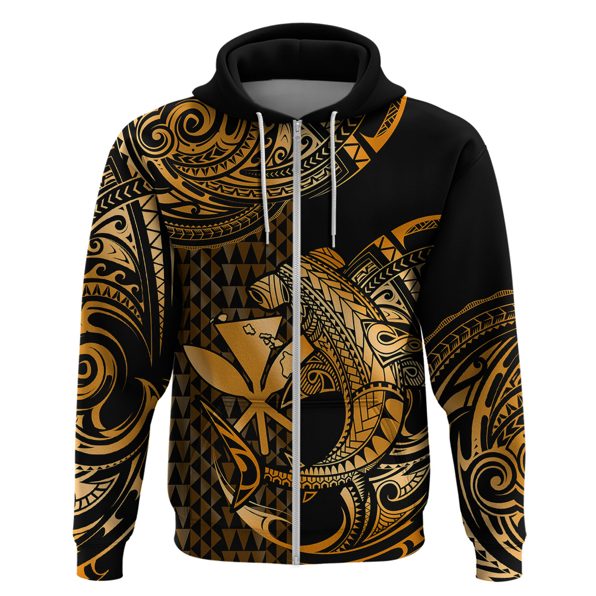 Custom Hawaii Hammerhead Shark Polynesian Hoodie Polynesian Kakau With Kanaka Gold LT14