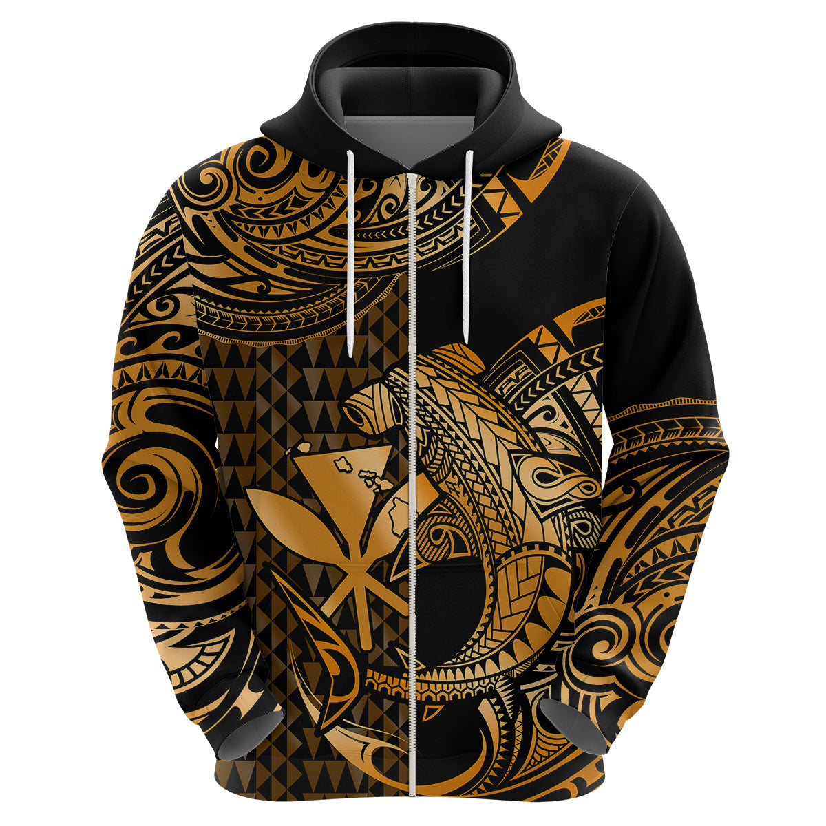 Custom Hawaii Hammerhead Shark Polynesian Hoodie Polynesian Kakau With Kanaka Gold LT14