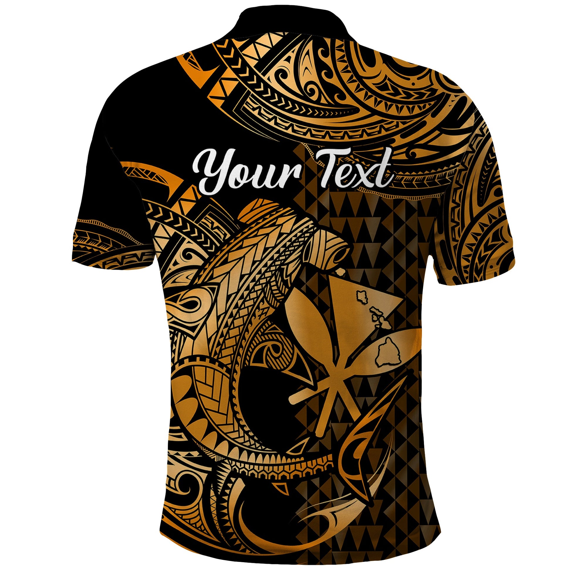 Custom Hawaii Hammerhead Shark Polynesian Tatoo Polo Shirt Polynesian Kakau With Kanaka Gold LT14