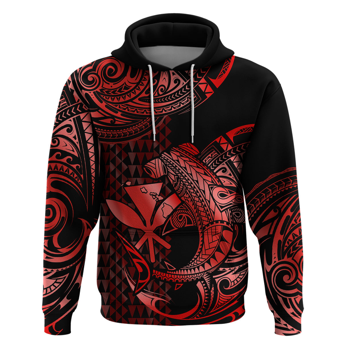 Custom Hawaii Hammerhead Shark Polynesian Hoodie Polynesian Kakau With Kanaka Red LT14