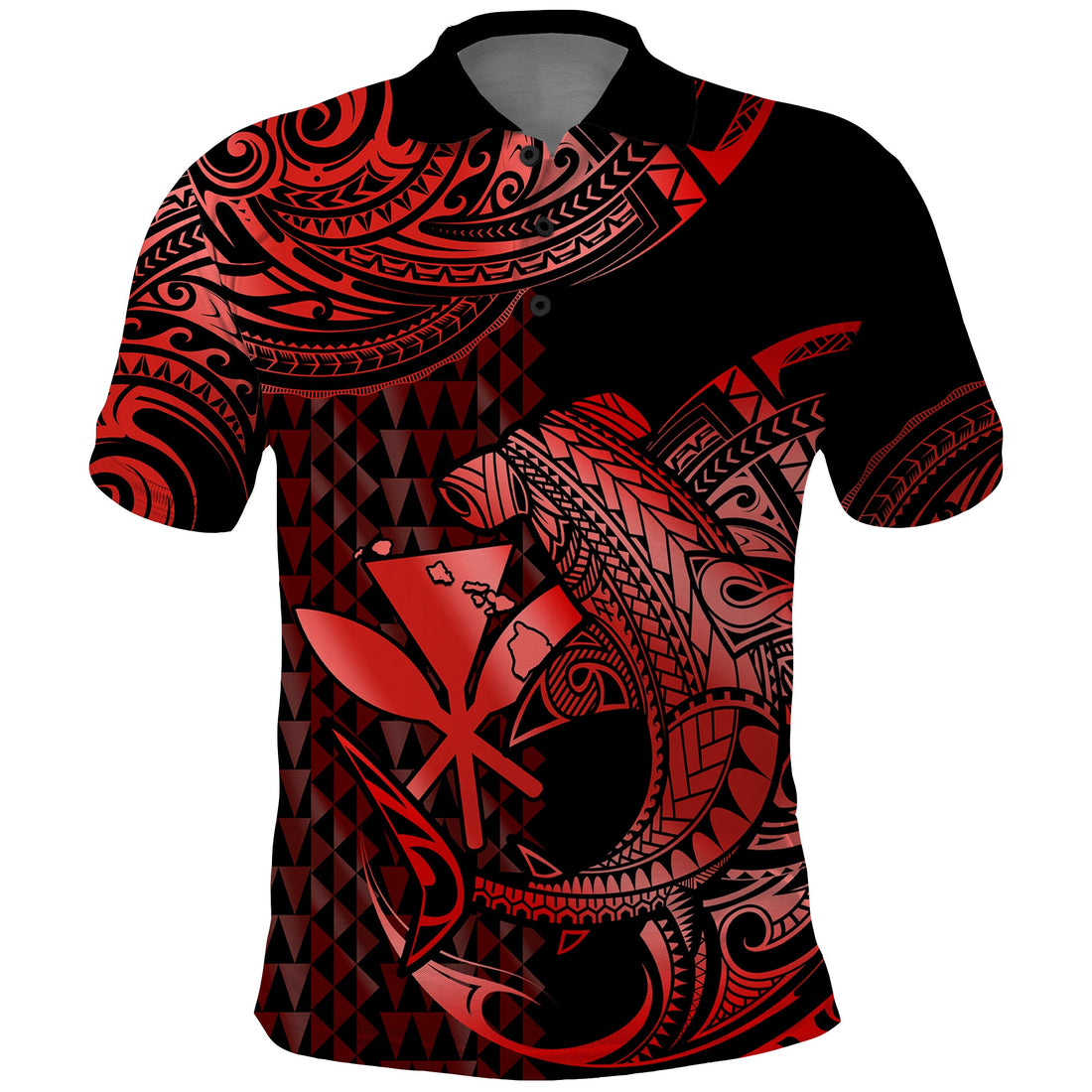 Custom Hawaii Hammerhead Shark Polynesian Tatoo Polo Shirt Polynesian Kakau With Kanaka Red LT14
