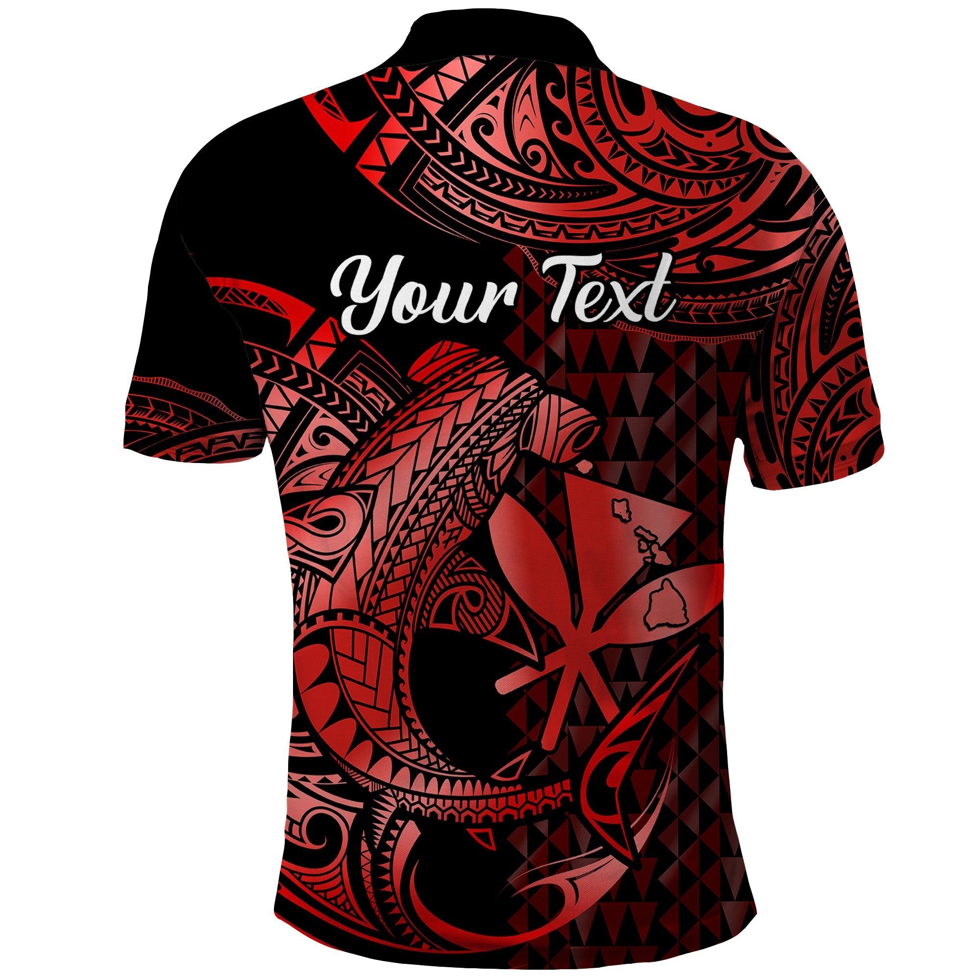 Custom Hawaii Hammerhead Shark Polynesian Tatoo Polo Shirt Polynesian Kakau With Kanaka Red LT14