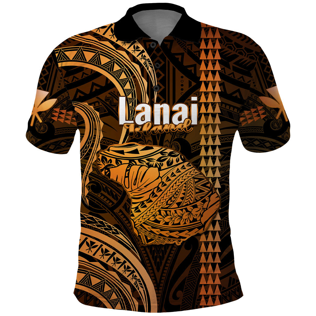 Polynesian Pride Hawaiian Islands Polo Shirt Lani Map Gold Kanaka With Kakau LT14
