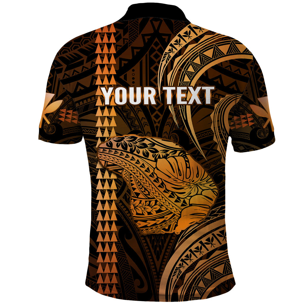 Custom Hawaiian Islands Polo Shirt Lani Map Gold Kanaka With Kakau LT14
