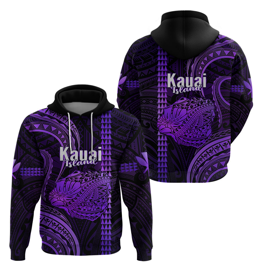 Polynesian Pride Hawaiian Islands Hoodie Kauai Map Purple Kanaka With Kakau LT14