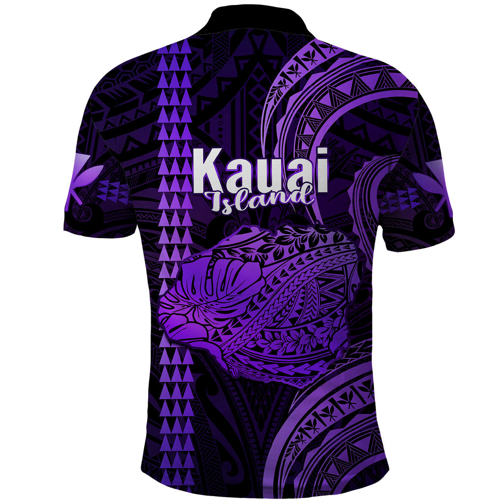 Polynesian Pride Hawaiian Islands Polo Shirt Kauai Map Purple Kanaka With Kakau LT14