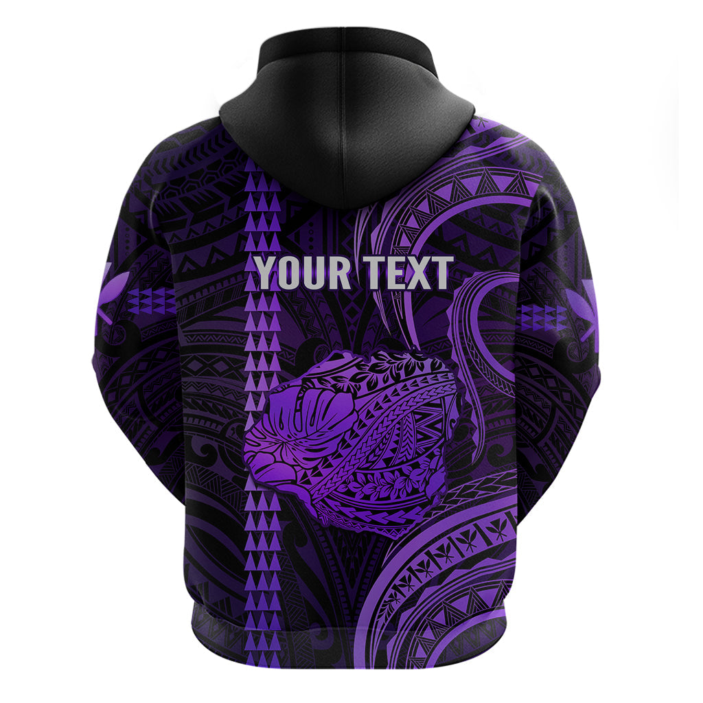 Custom Hawaiian Islands Hoodie Kauai Map Purple Kanaka With Kakau LT14